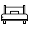 Black and white line drawing of a bed with a headboard, footboard, and pillow on top.