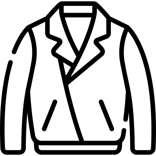 Black and white line drawing of a jacket with a lapel collar and long sleeves, shown from the front.